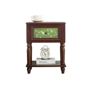 LIVARA American Vintage Bedside Table - Solid Wood Painted Drawer Cabinet with Open Shelf - 57cm Bedroom Nightstand - Walnut