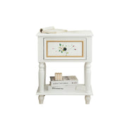 LIVARA American Vintage Bedside Table - Solid Wood Painted Drawer Cabinet with Open Shelf - 57cm Bedroom Nightstand - White with Gold Accents