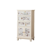 LIVARA Ivory Painted Storage Cabinet - Solid Wood 3-Drawer 2-Door Cabinet with Floral Design - 97cm Entryway Cabinet - Ivory White