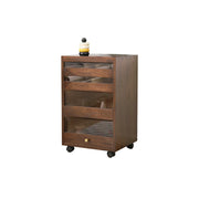 LIVARA Solid Wood Storage Cabinet - 4-Drawer Mobile Cabinet with Transparent Doors - 65cm Living Room Side Cabinet - Dark Walnut