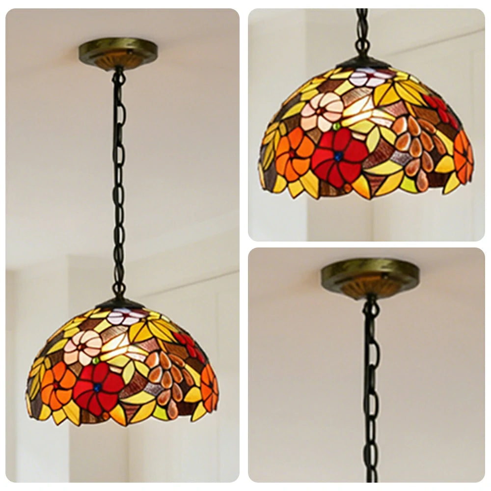 LIVARA Rose & Grape Pattern Pendant Light European Vintage Hanging Lamp 30/40cm Adjustable Chain Ceiling Light for Dining Room Living Room