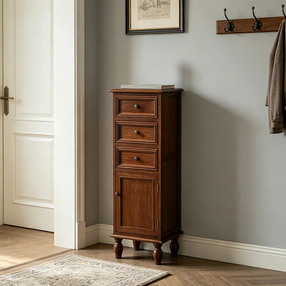 LIVARA Slim Storage Cabinet Solid Wood Space Saving 4 Layer Organizer for Entryway Living Room & Bedroom - Walnut