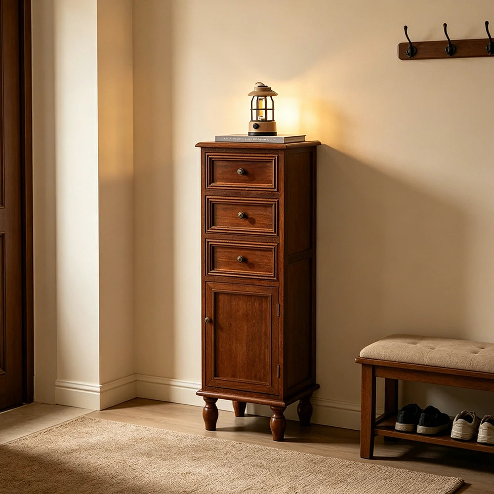 LIVARA Slim Storage Cabinet Solid Wood Space Saving 4 Layer Organizer for Entryway Living Room & Bedroom - Walnut