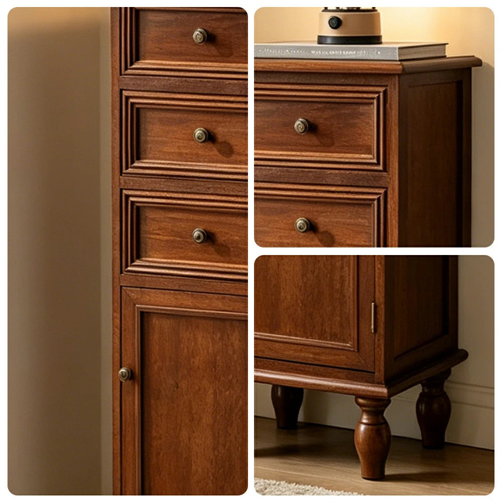 LIVARA Slim Storage Cabinet Solid Wood Space Saving 4 Layer Organizer for Entryway Living Room & Bedroom - Walnut