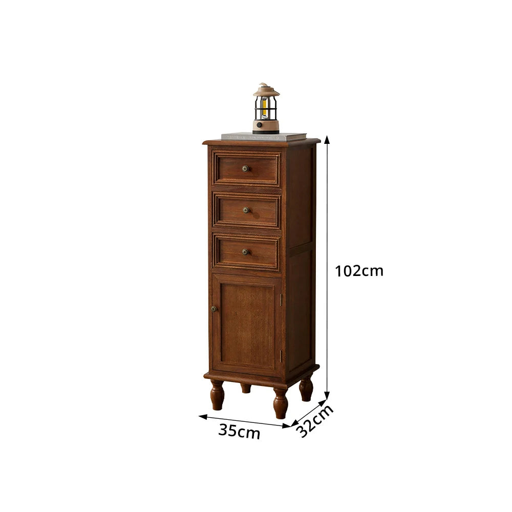 LIVARA Slim Storage Cabinet Solid Wood Space Saving 4 Layer Organizer for Entryway Living Room & Bedroom - Walnut