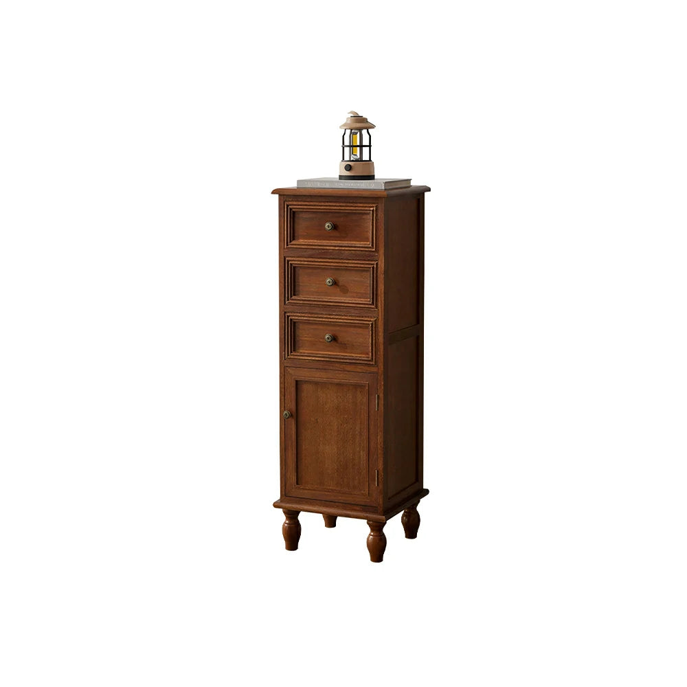LIVARA Slim Storage Cabinet Solid Wood Space Saving 4 Layer Organizer for Entryway Living Room & Bedroom - Walnut