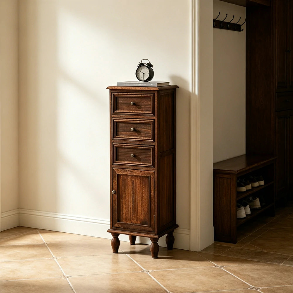 LIVARA Slim Storage Cabinet Solid Wood Space Saving 4 Layer Organizer for Entryway Living Room & Bedroom - Coffee