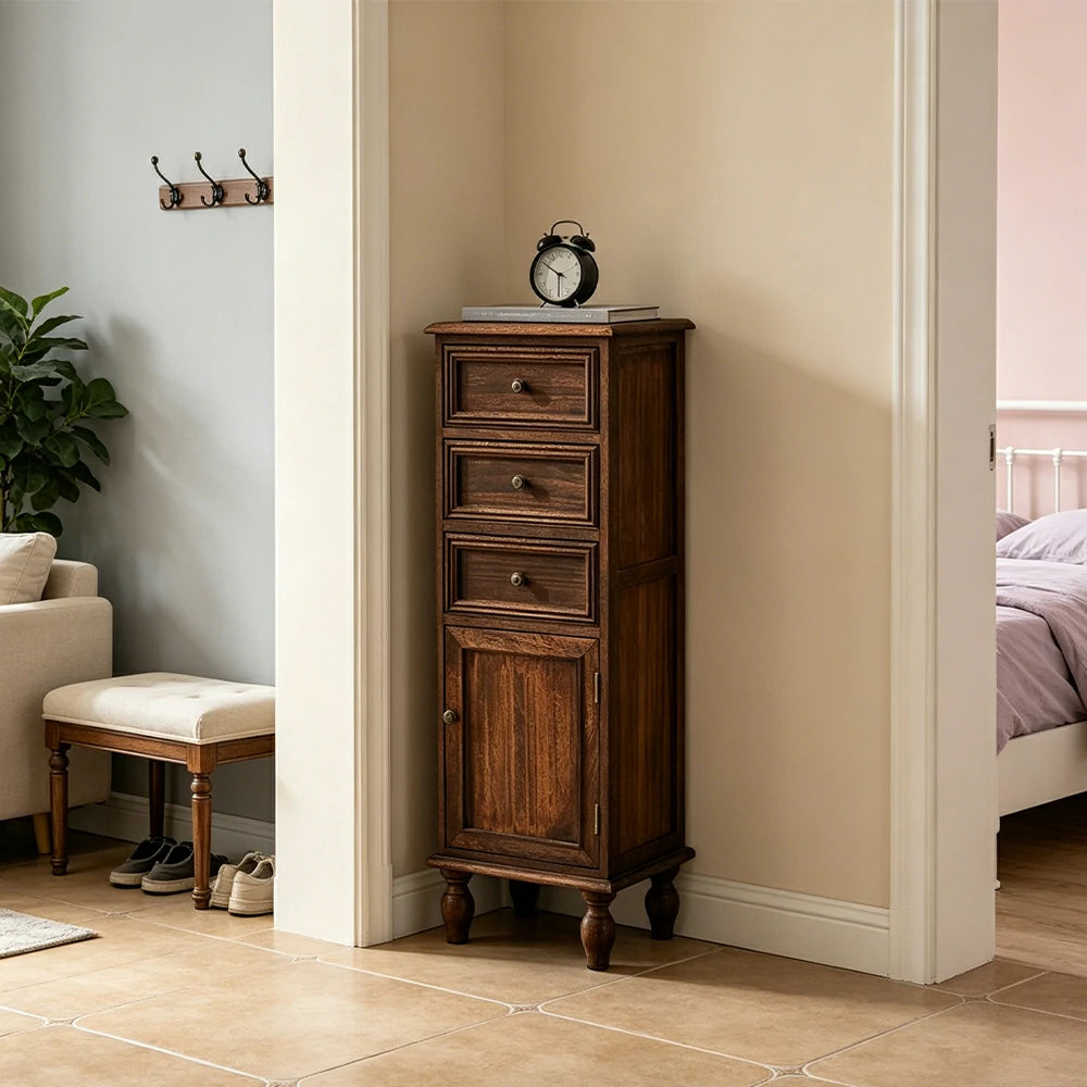 LIVARA Slim Storage Cabinet Solid Wood Space Saving 4 Layer Organizer for Entryway Living Room & Bedroom - Coffee