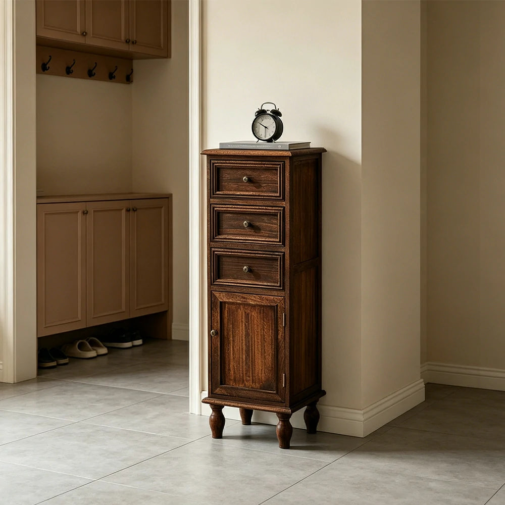 LIVARA Slim Storage Cabinet Solid Wood Space Saving 4 Layer Organizer for Entryway Living Room & Bedroom - Coffee