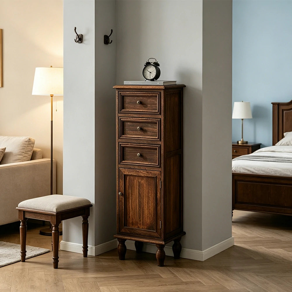 LIVARA Slim Storage Cabinet Solid Wood Space Saving 4 Layer Organizer for Entryway Living Room & Bedroom - Coffee
