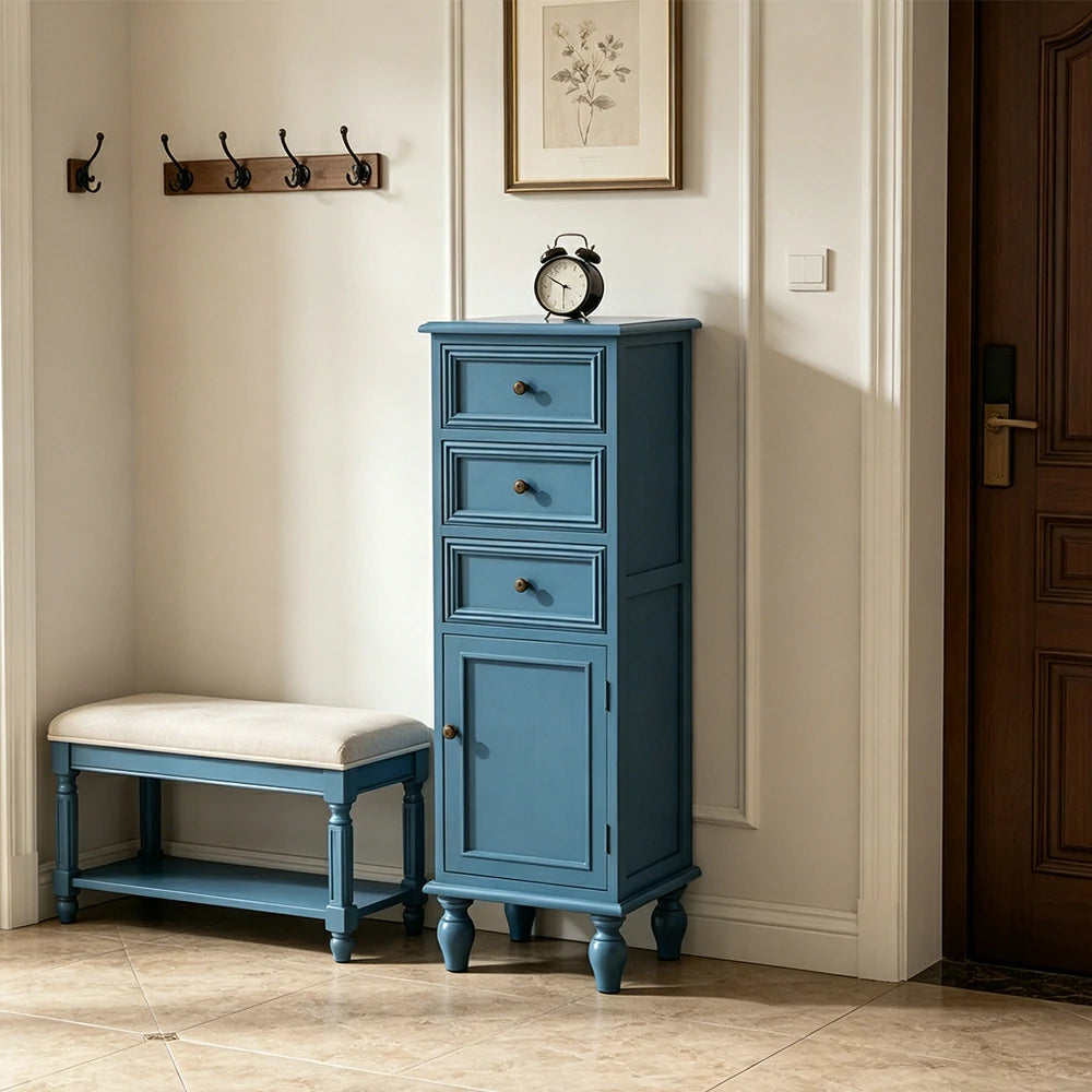 LIVARA Slim Storage Cabinet Solid Wood Space Saving 4 Layer Organizer for Entryway Living Room & Bedroom - Blue