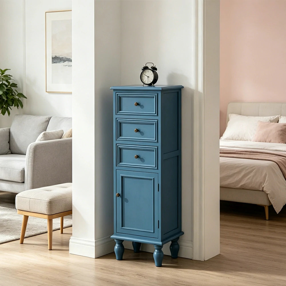 LIVARA Slim Storage Cabinet Solid Wood Space Saving 4 Layer Organizer for Entryway Living Room & Bedroom - Blue