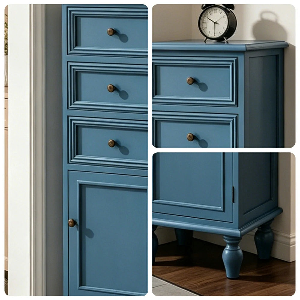 LIVARA Slim Storage Cabinet Solid Wood Space Saving 4 Layer Organizer for Entryway Living Room & Bedroom - Blue