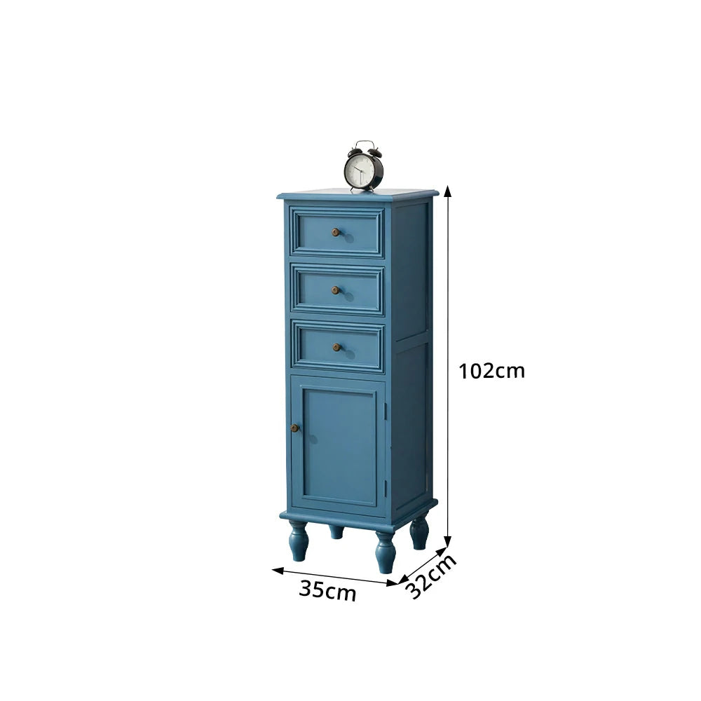 LIVARA Slim Storage Cabinet Solid Wood Space Saving 4 Layer Organizer for Entryway Living Room & Bedroom - Blue
