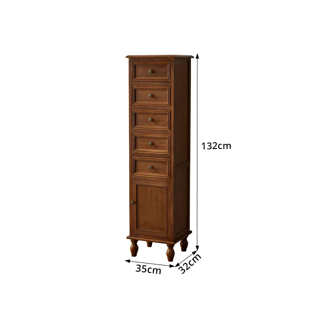 LIVARA Slim Storage Cabinet Solid Wood Space Saving 6 Layer Organizer for Entryway Living Room & Bedroom - Walnut