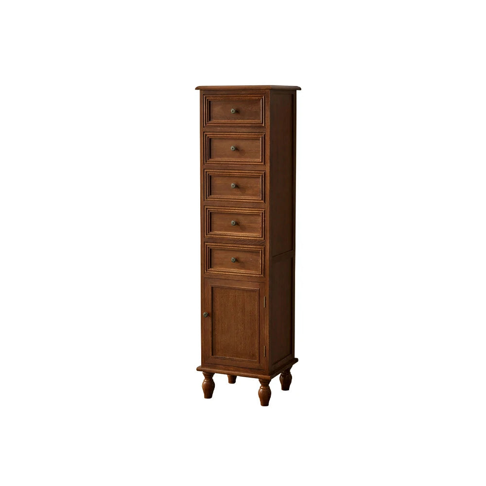 LIVARA Slim Storage Cabinet Solid Wood Space Saving 6 Layer Organizer for Entryway Living Room & Bedroom - Walnut