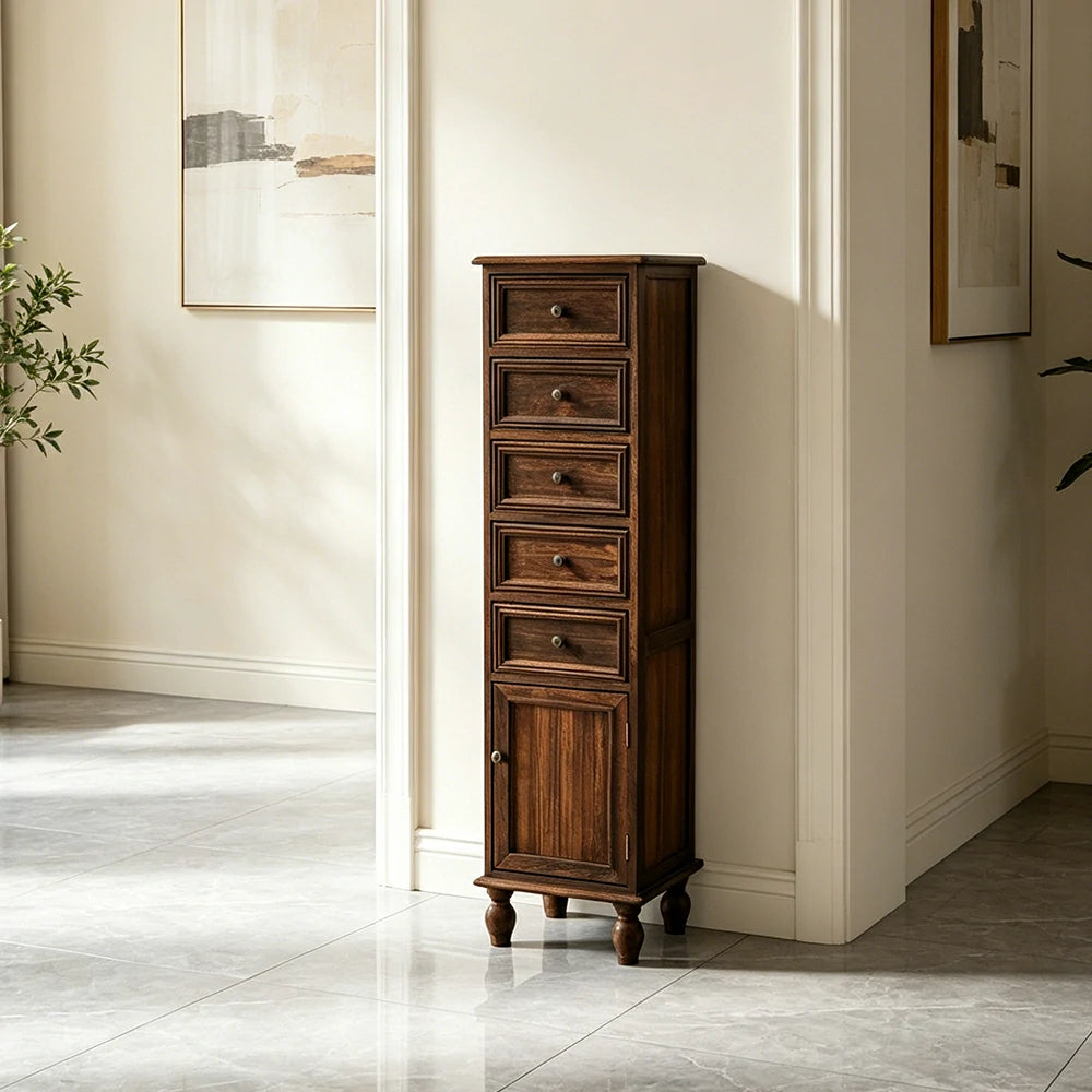 LIVARA Slim Storage Cabinet Solid Wood Space Saving 6 Layer Organizer for Entryway Living Room & Bedroom - Coffee