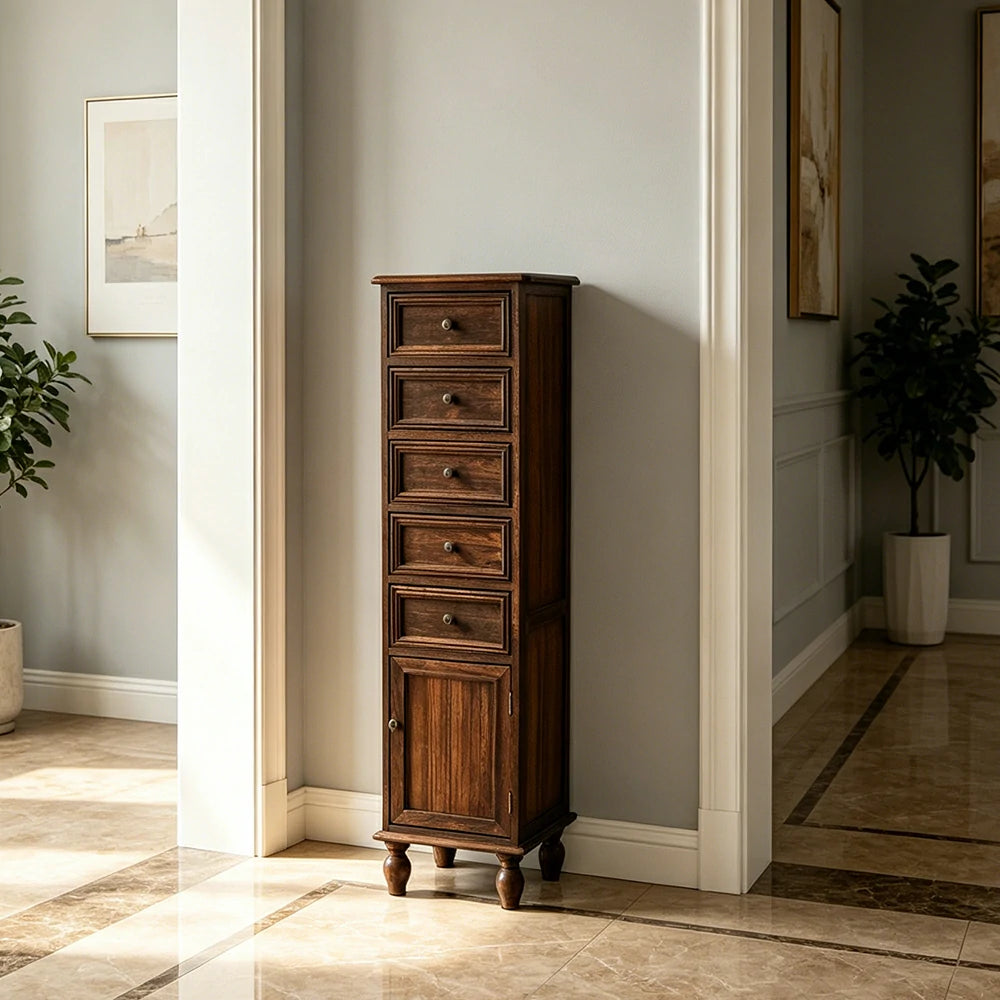 LIVARA Slim Storage Cabinet Solid Wood Space Saving 6 Layer Organizer for Entryway Living Room & Bedroom - Coffee