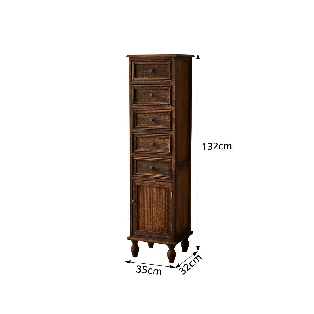 LIVARA Slim Storage Cabinet Solid Wood Space Saving 6 Layer Organizer for Entryway Living Room & Bedroom - Coffee