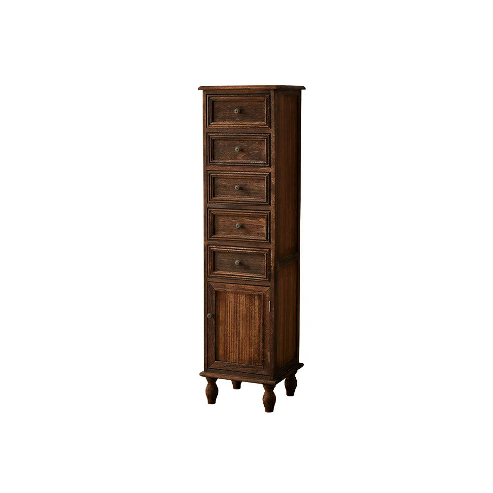 LIVARA Slim Storage Cabinet Solid Wood Space Saving 6 Layer Organizer for Entryway Living Room & Bedroom - Coffee