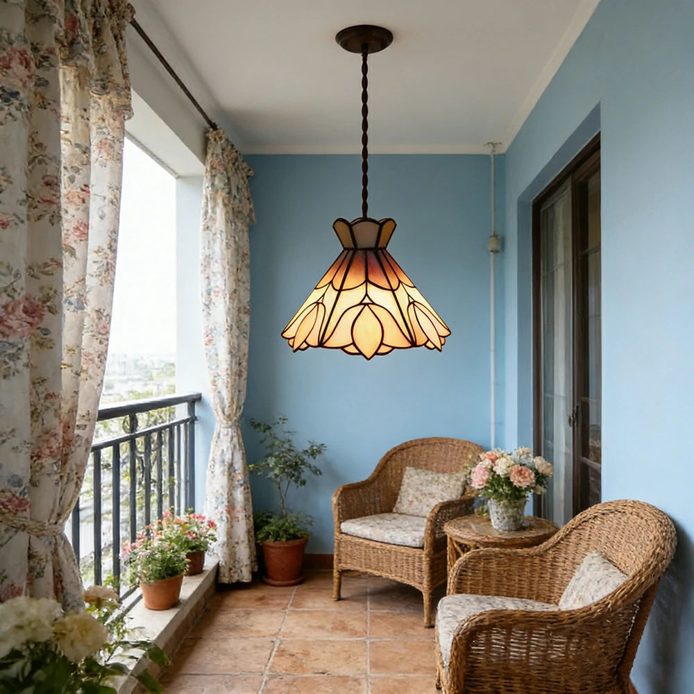 LIVARA Pink Tulip Pattern Pendant Light Minimalist Hanging Lamp Floral Shade E27 Ceiling Light for Bedroom Bedside Dining Area