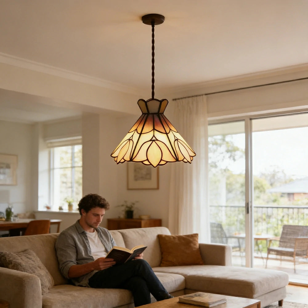 LIVARA Pink Tulip Pattern Pendant Light Minimalist Hanging Lamp Floral Shade E27 Ceiling Light for Bedroom Bedside Dining Area