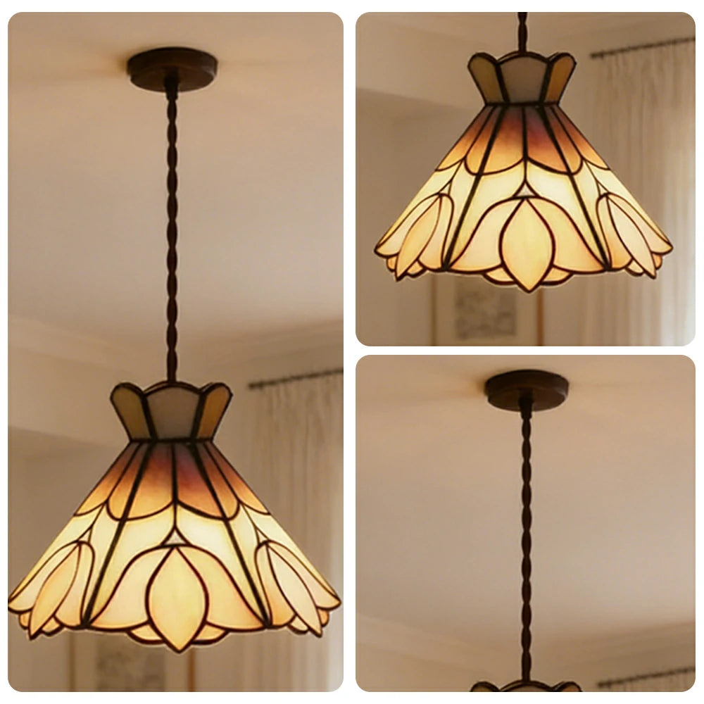 LIVARA Pink Tulip Pattern Pendant Light Minimalist Hanging Lamp Floral Shade E27 Ceiling Light for Bedroom Bedside Dining Area