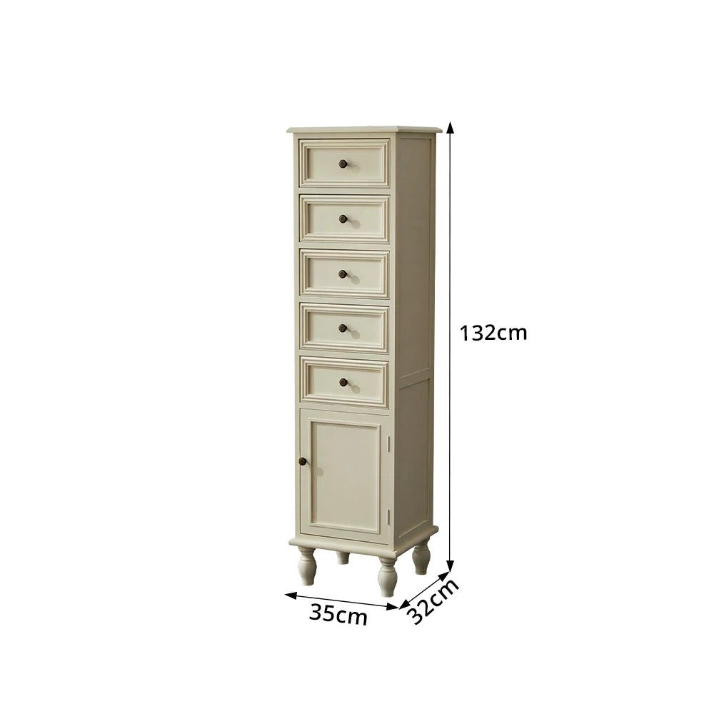 LIVARA Slim Storage Cabinet Solid Wood Space Saving 6 Layer Organizer for Entryway Living Room & Bedroom - White