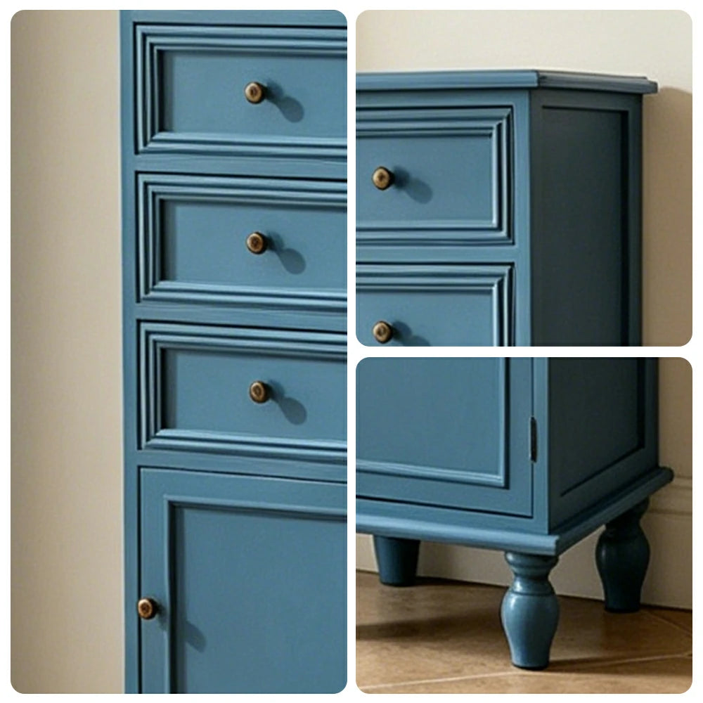 LIVARA Slim Storage Cabinet Solid Wood Space Saving 6 Layer Organizer for Entryway Living Room & Bedroom - Blue