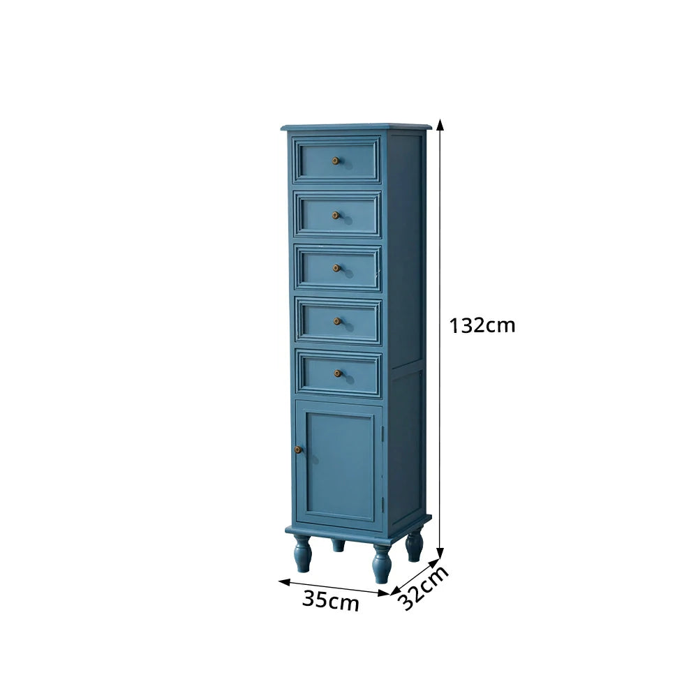 LIVARA Slim Storage Cabinet Solid Wood Space Saving 6 Layer Organizer for Entryway Living Room & Bedroom - Blue