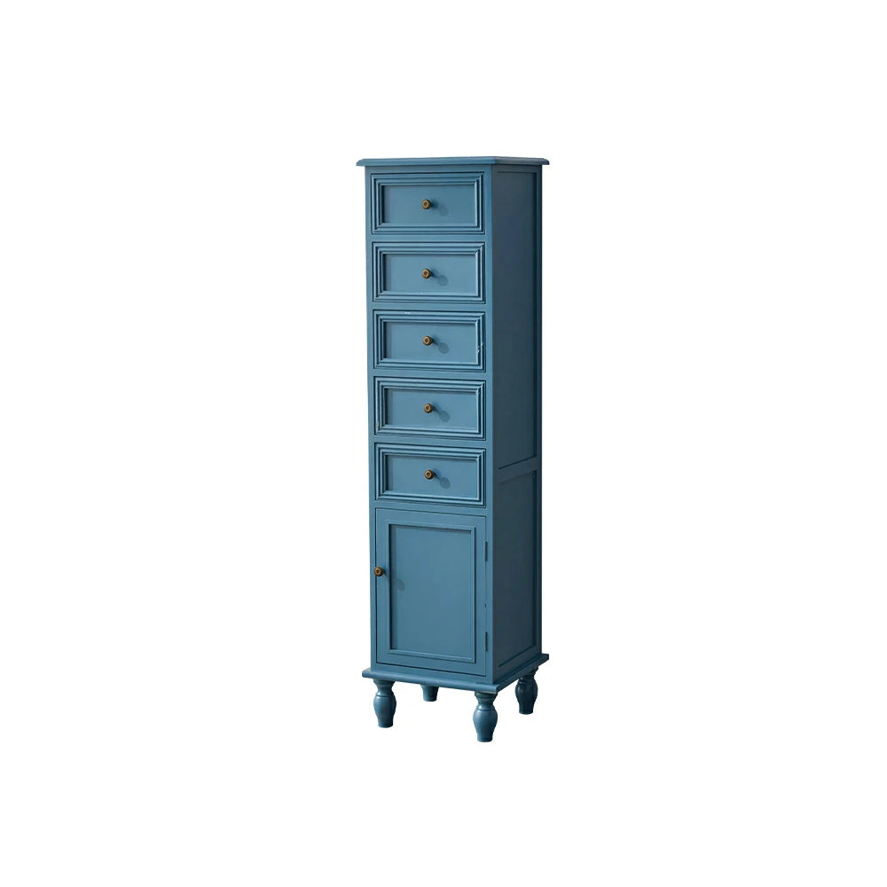 LIVARA Slim Storage Cabinet Solid Wood Space Saving 6 Layer Organizer for Entryway Living Room & Bedroom - Blue