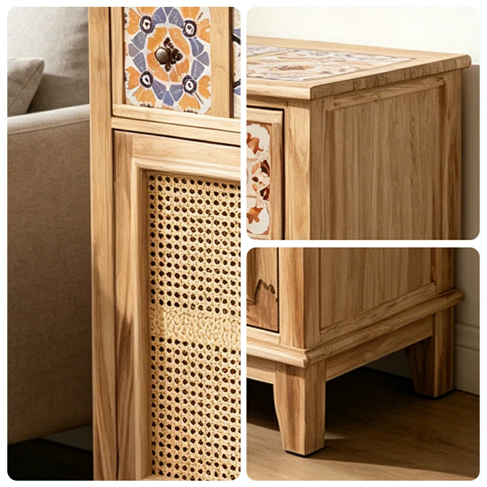 LIVARA Rattan Storage Cabinet Solid Wood Handwoven Design for Living Room Bedroom & Entryway - Wood