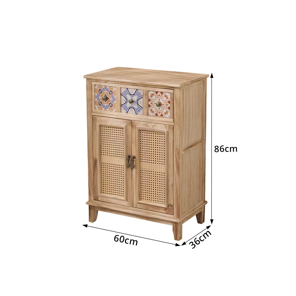 LIVARA Rattan Storage Cabinet Solid Wood Handwoven Design for Living Room Bedroom & Entryway - Wood