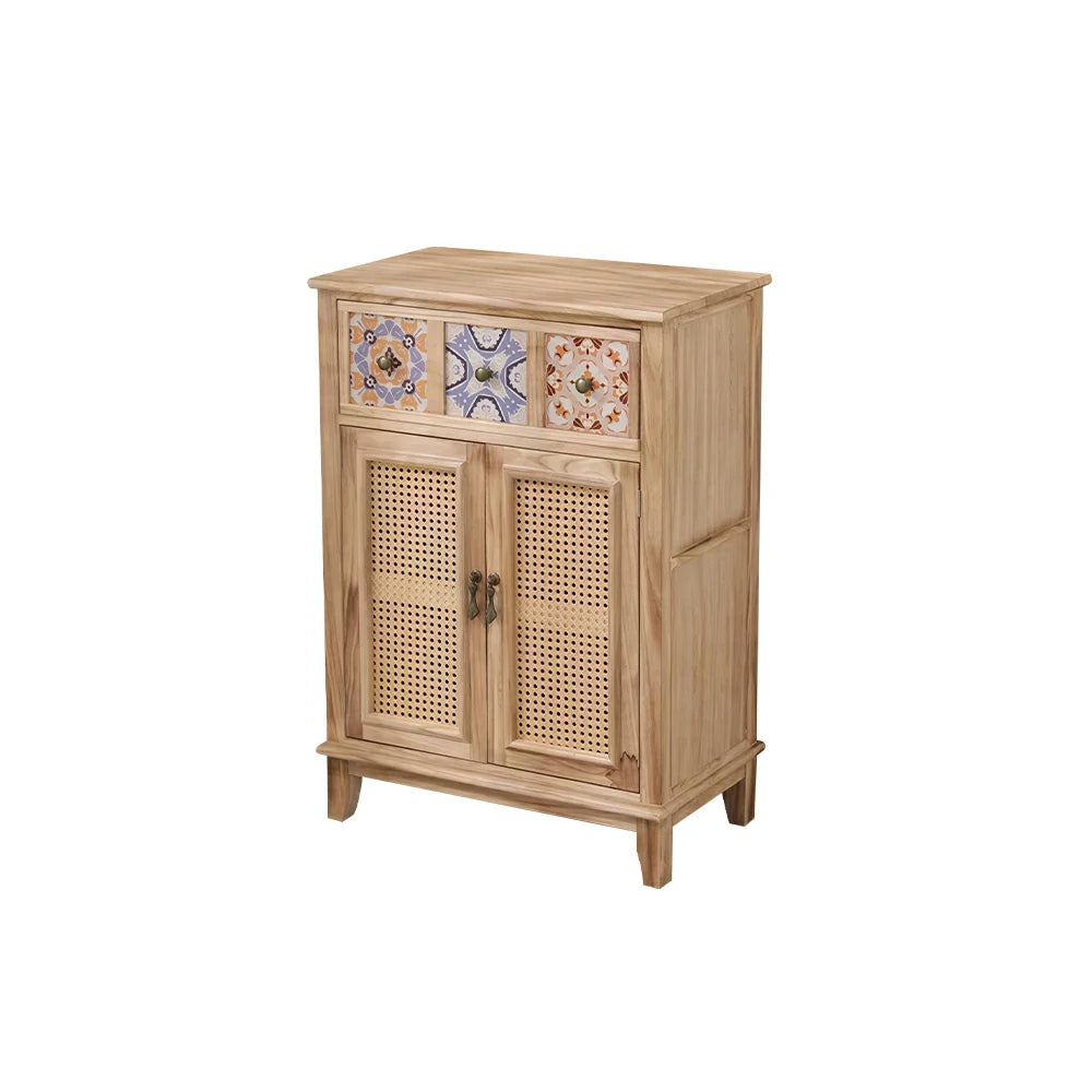 LIVARA Rattan Storage Cabinet Solid Wood Handwoven Design for Living Room Bedroom & Entryway - Wood