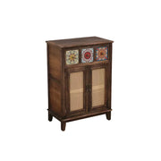 LIVARA Rattan Storage Cabinet Solid Wood Handwoven Design for Living Room Bedroom & Entryway - Walnut