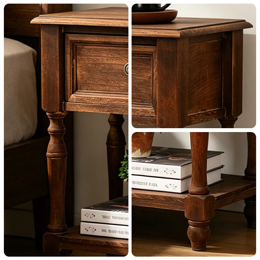 LIVARA Solid Wood Bedside Table Compact Drawer Storage for Bedroom Sofa Side & Small Spaces - Brown