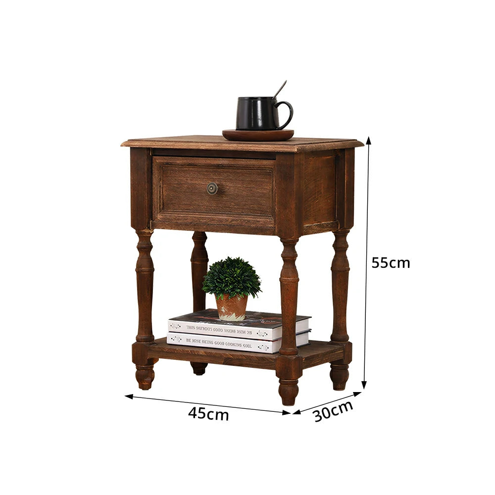 LIVARA Solid Wood Bedside Table Compact Drawer Storage for Bedroom Sofa Side & Small Spaces - Brown