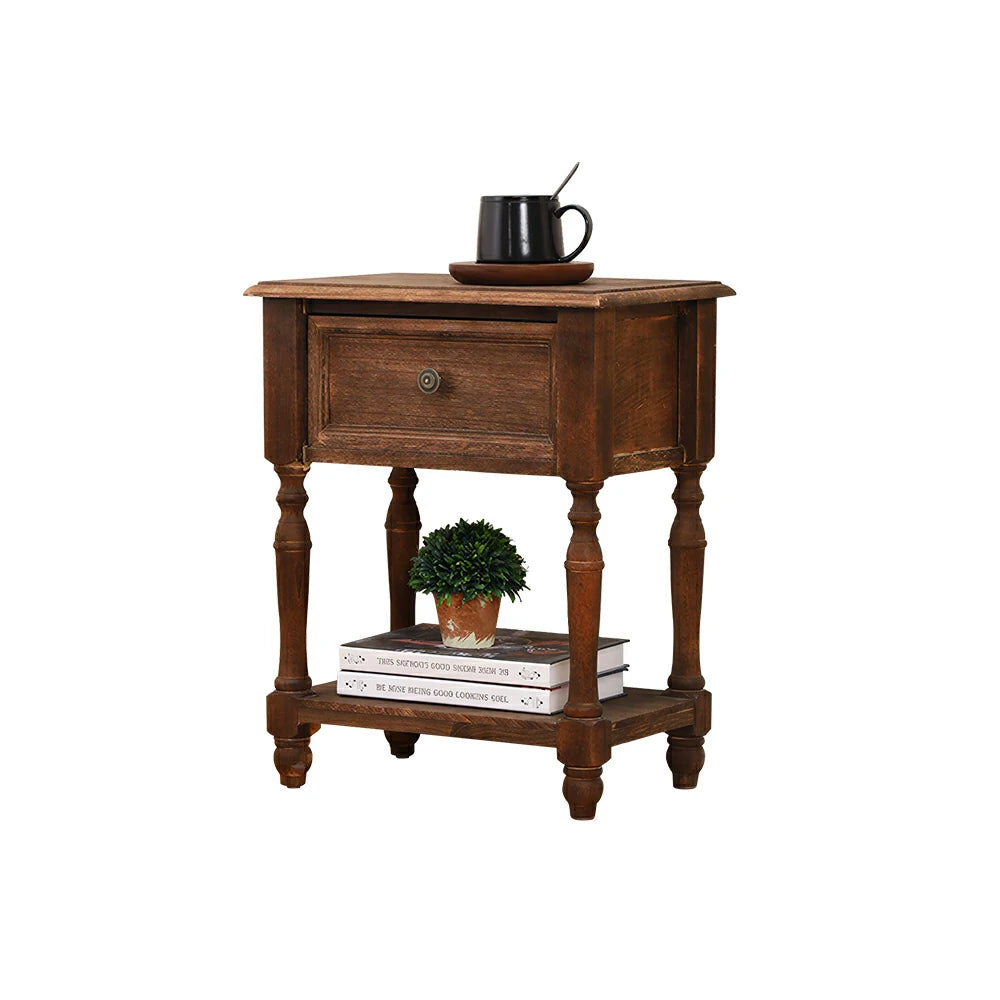 LIVARA Solid Wood Bedside Table Compact Drawer Storage for Bedroom Sofa Side & Small Spaces - Brown