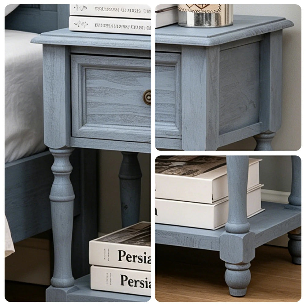 LIVARA Solid Wood Bedside Table Compact Drawer Storage for Bedroom Sofa Side & Small Spaces - Blue