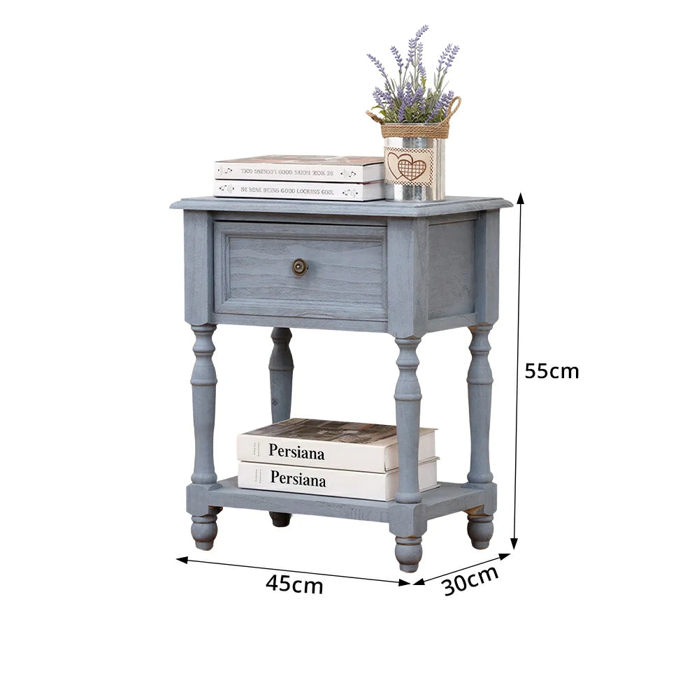 LIVARA Solid Wood Bedside Table Compact Drawer Storage for Bedroom Sofa Side & Small Spaces - Blue