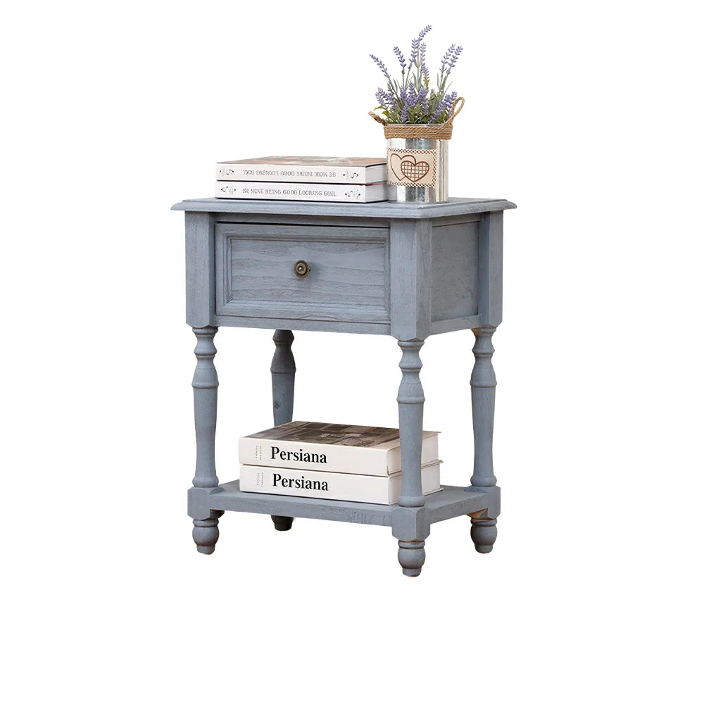 LIVARA Solid Wood Bedside Table Compact Drawer Storage for Bedroom Sofa Side & Small Spaces - Blue