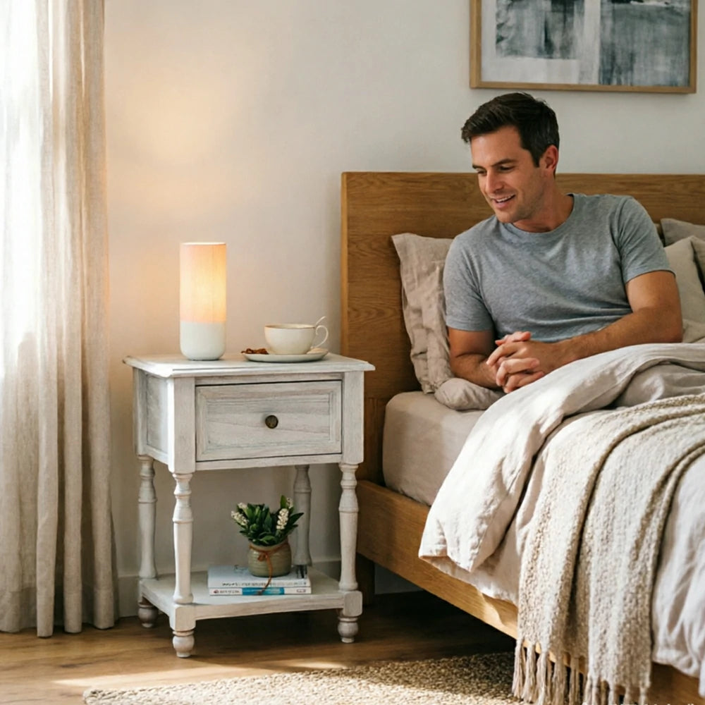 LIVARA Solid Wood Bedside Table Compact Drawer Storage for Bedroom Sofa Side & Small Spaces - White
