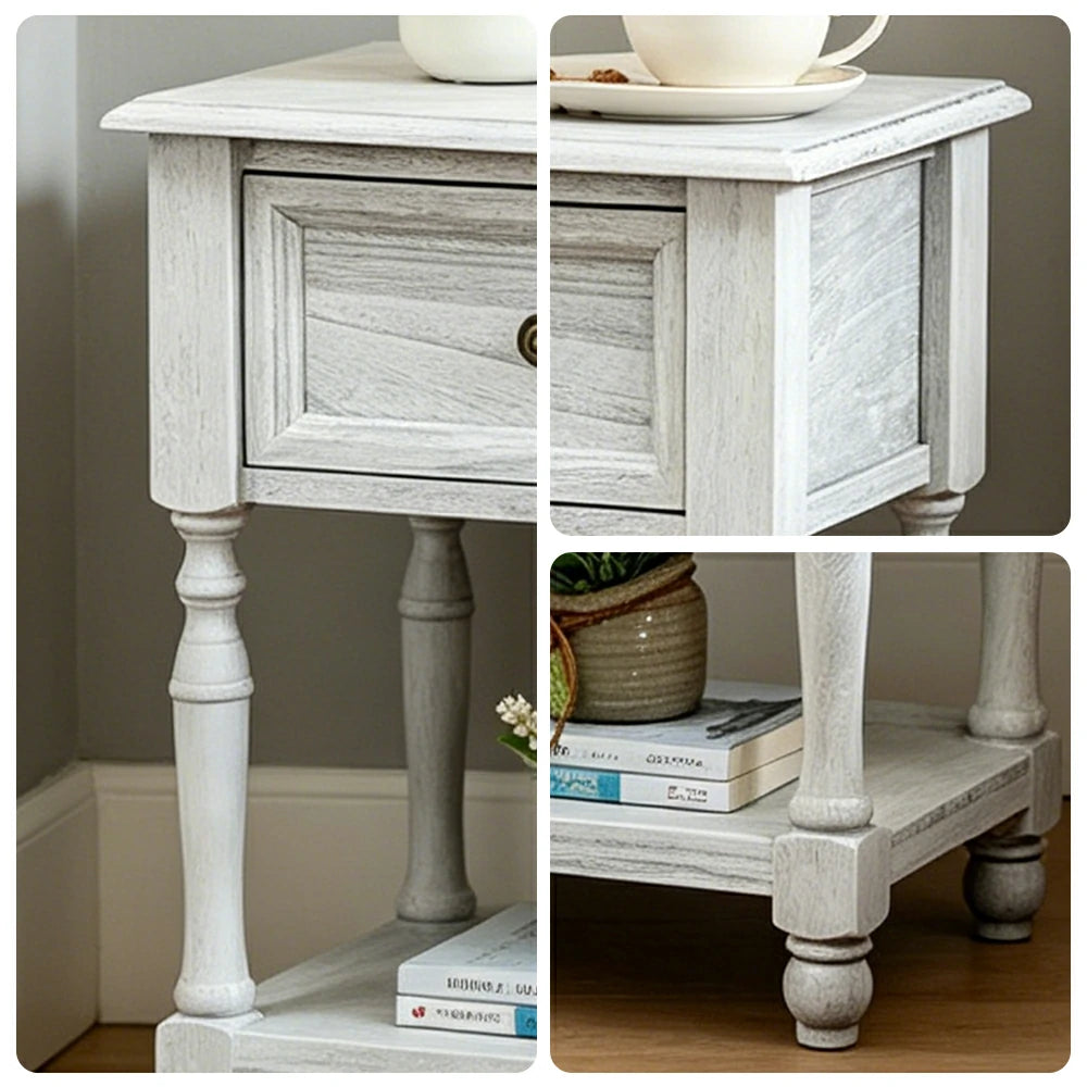 LIVARA Solid Wood Bedside Table Compact Drawer Storage for Bedroom Sofa Side & Small Spaces - White