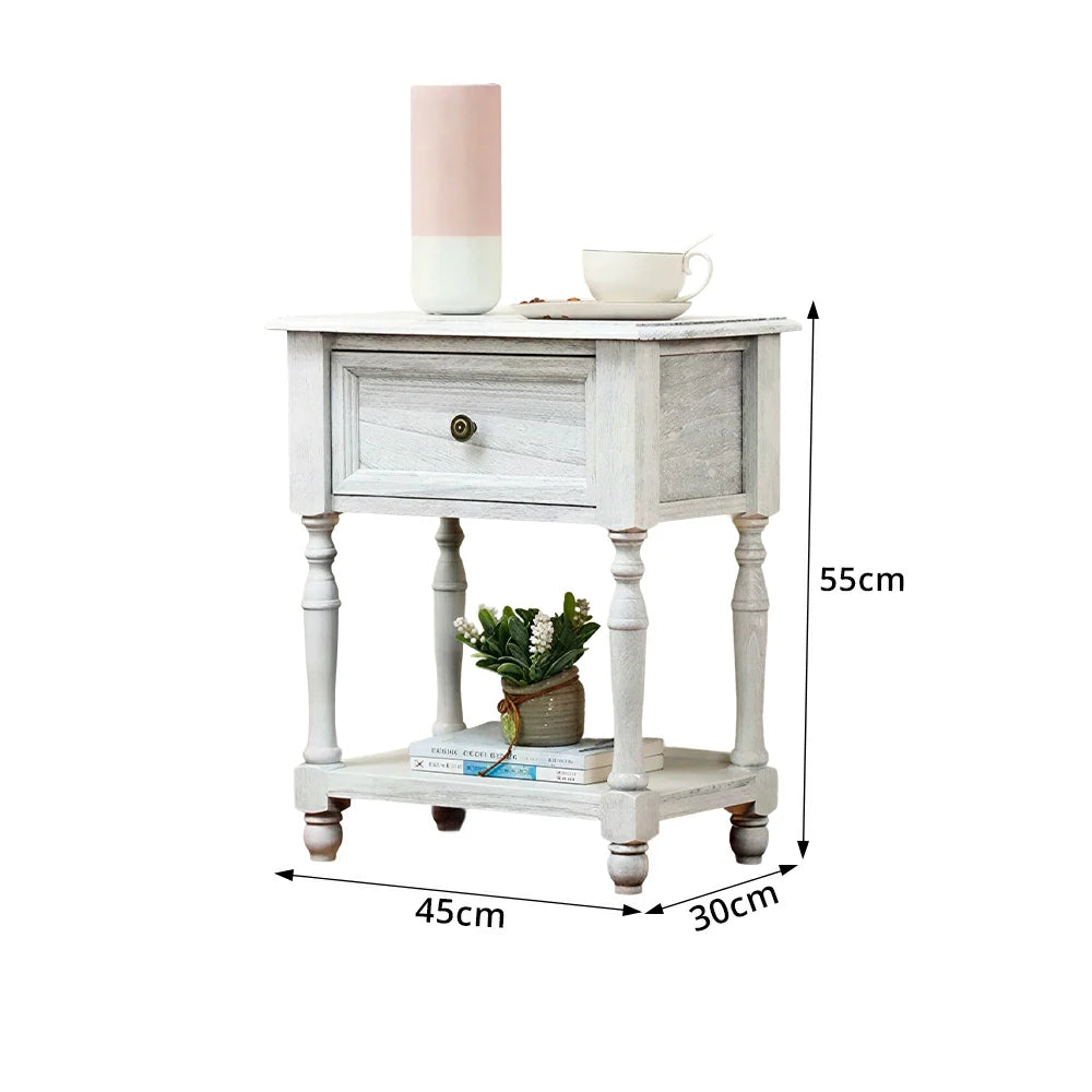 LIVARA Solid Wood Bedside Table Compact Drawer Storage for Bedroom Sofa Side & Small Spaces - White