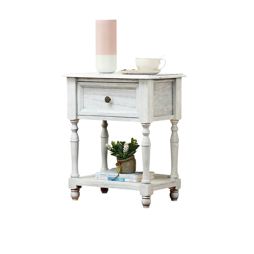 LIVARA Solid Wood Bedside Table Compact Drawer Storage for Bedroom Sofa Side & Small Spaces - White