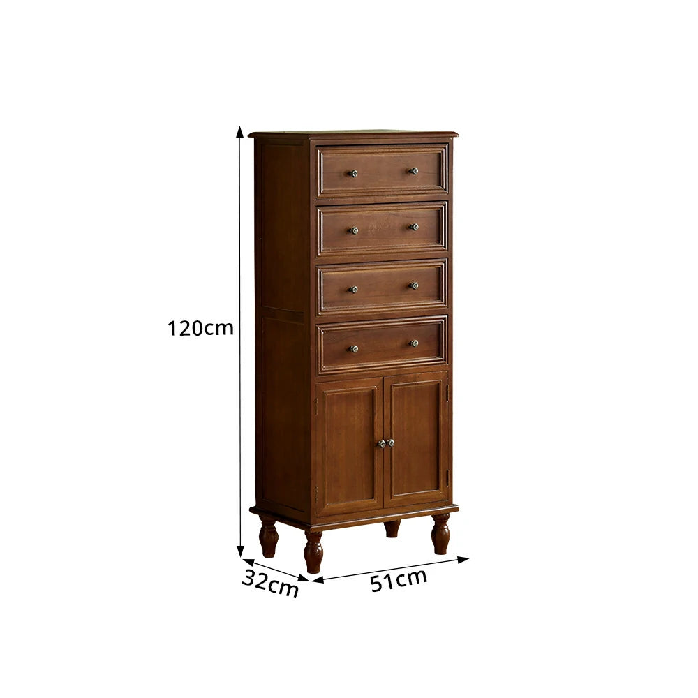 LIVARA Solid Wood Vintage Tall Cabinet Multi-Drawer Storage for Bedroom Living Room Hallway - Brown