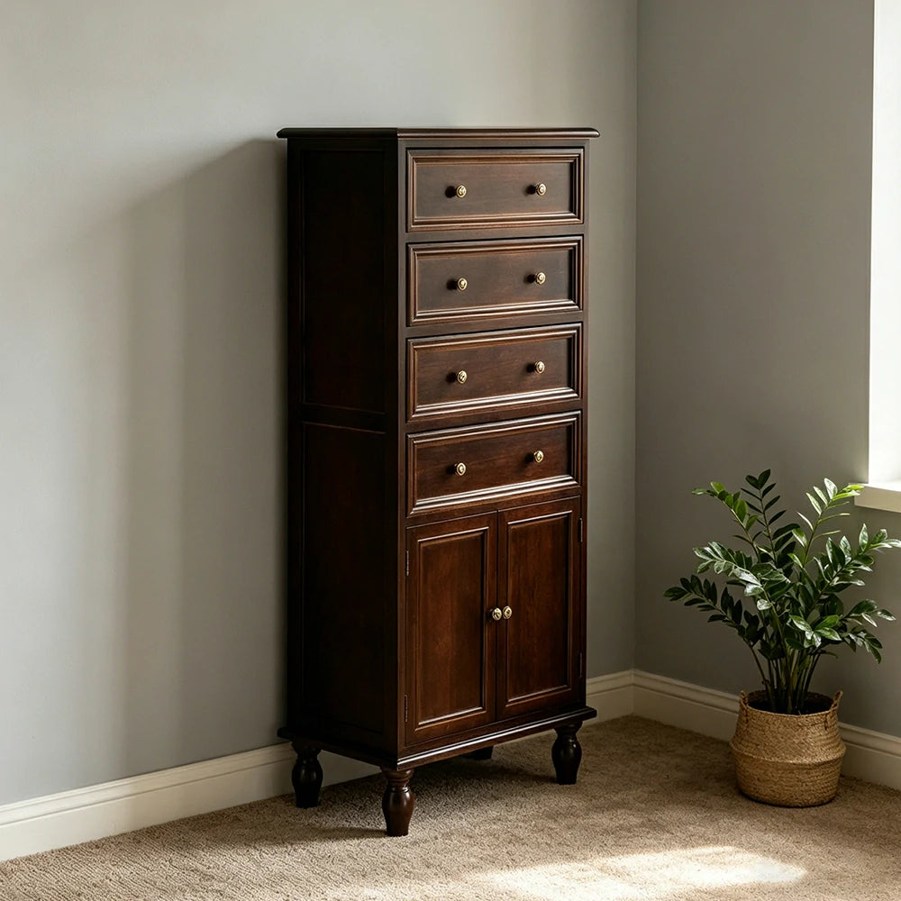 LIVARA Solid Wood Vintage Tall Cabinet Multi-Drawer Storage for Bedroom Living Room Hallway - Walnut