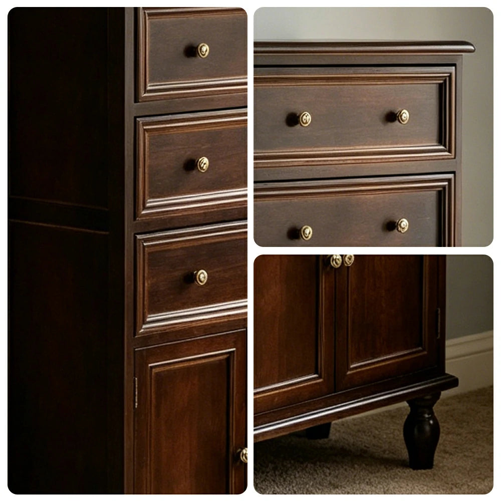 LIVARA Solid Wood Vintage Tall Cabinet Multi-Drawer Storage for Bedroom Living Room Hallway - Walnut
