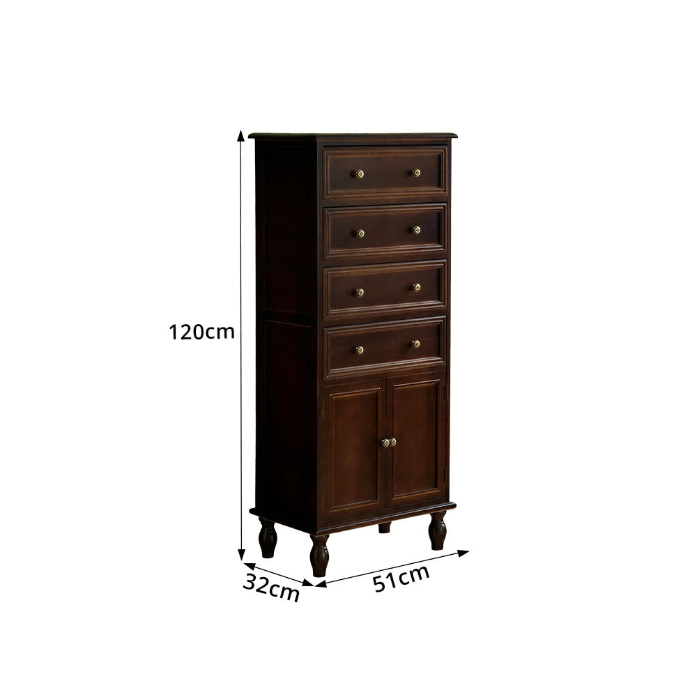 LIVARA Solid Wood Vintage Tall Cabinet Multi-Drawer Storage for Bedroom Living Room Hallway - Walnut
