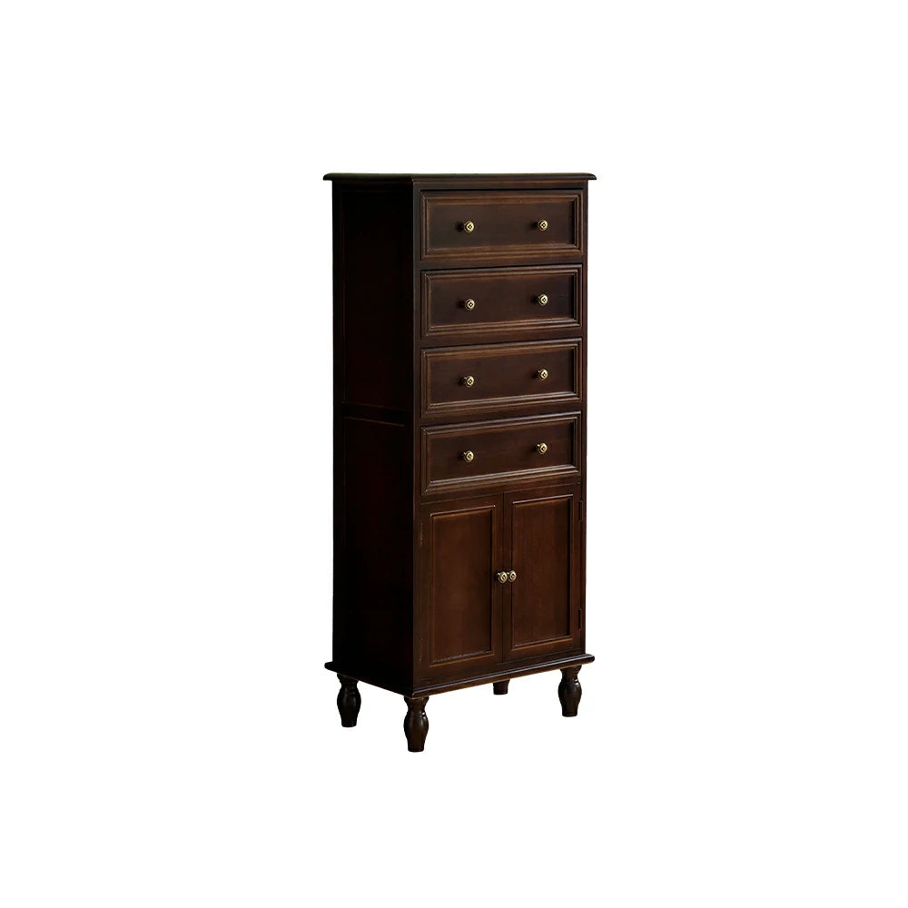 LIVARA Solid Wood Vintage Tall Cabinet Multi-Drawer Storage for Bedroom Living Room Hallway - Walnut